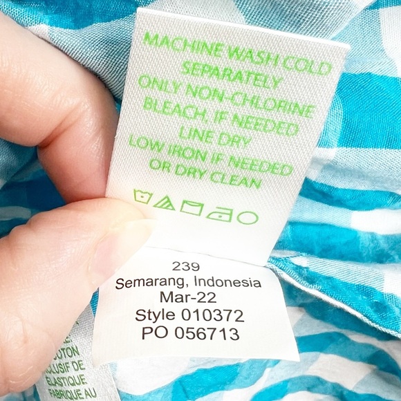 Lilly Pulitzer Sarafina Gingham Babydoll Womens Puff Short Sleeve Tie Top Blouse - Picture 16 of 16